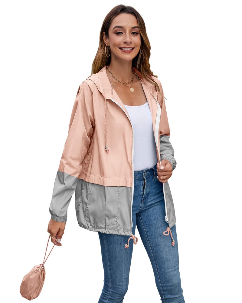 Hount Women's Lightweight Hooded Raincoat Waterproof Packable Active Outdoor Rain Jacket (S-3XL) (Light Pink, Medium) - Image 3